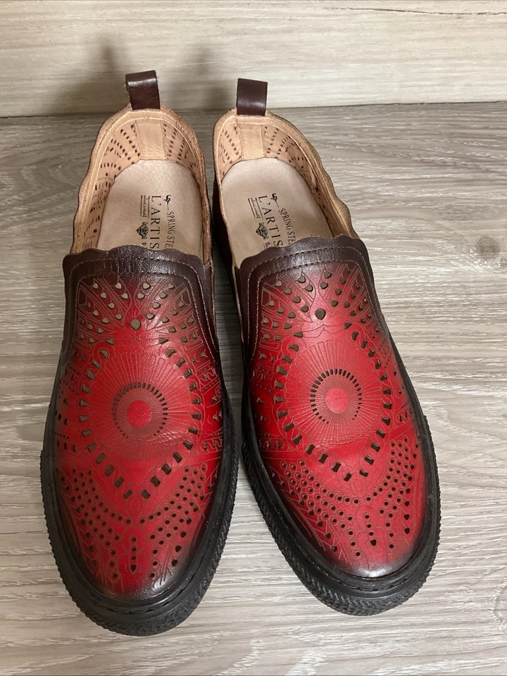 L'Artiste Spring Step Hanna Red Black Leather Slip On Loafer Shoes EU 40 US 9 - Image 4 of 4