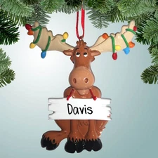 Christmas Moose Wrapped in Lights - Personalized Christmas Ornament