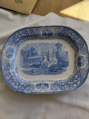 Seltene antike '' VERONA '' blau-weiße römische / griechische Damenplatte / Servierplatte