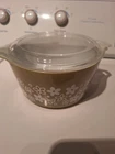 Vintage PYREX Green Crazy Daisy Casserole Dish 1 QT Spring Blossom W/lid - Green