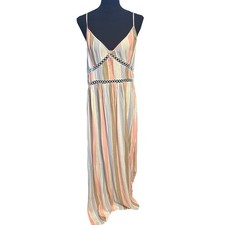 Forever 21 NWT Lace Striped Maxi Dress Multicolor Size XL Backless Beachy Resort
