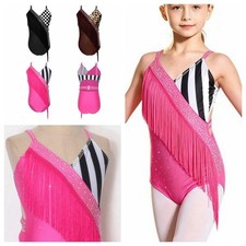 US Girls Latin Dance Performanel Latin Dance Leotard Fringed Gymnastics Bodysuit