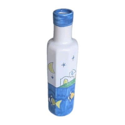 Daedalus Vietri Italy Hand Painted Bottle Italian Pottery 8  Decor Ocean Fish