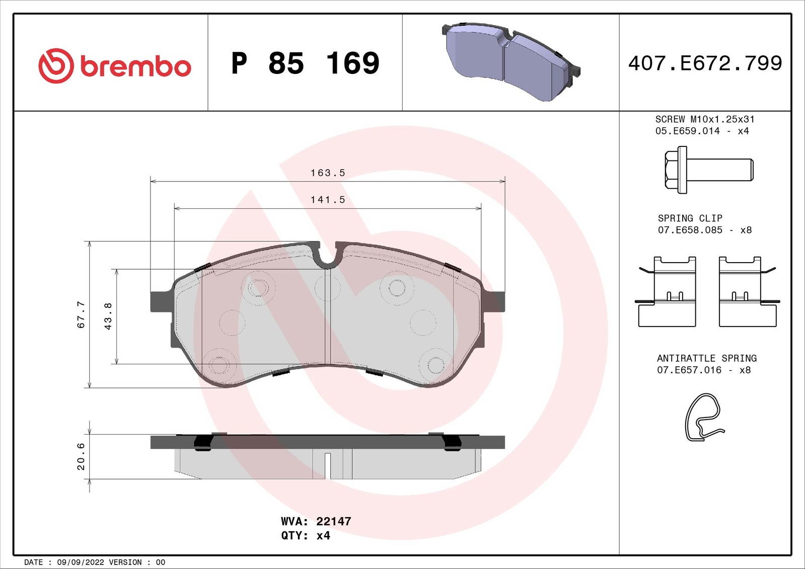 Brembo Brake Pads Set P85169 65508206000 2N0698151 7T0698151 22147 OE Quality - Image 23