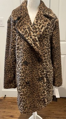 BERNARDO NWT M  Brown Black Leopard print Boucle Warm Comfy Coat DBLEBREASTED