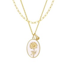 18K Gold Plated Birth Flowers Pendant Layering Choker Necklaces for Women White