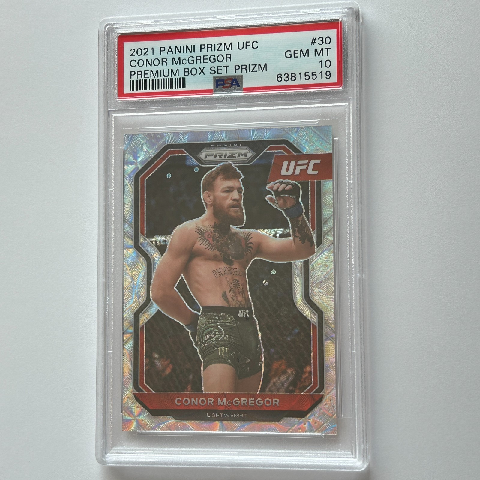 Conor McGregor 2021 Panini Prizm UFC Premium Scope Prizm Card 66/99 #30 PSA 10 view 2
