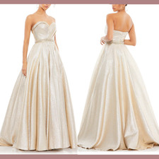 NEW Mac Duggal [ 10 ] 66978 Metallic Sweetheart Strapless Ballgown Oyster S1088