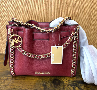 Michael Kors Mina Small Belted Chain Shoulder Crossbody Bag Cherry Red New