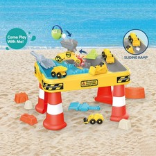 Kids Construction Play Table Sand & Water Activity Centre with Toy Trucks AU