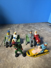 Vintage Barclay Winter Lot Lead Figures Sledding Bench Woman Man
