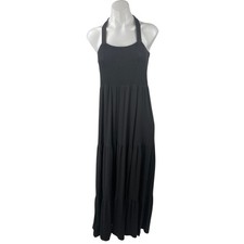 Ann Taylor Loft Women's Black Sleeveless Smocked Tiered Maxi A-Line Tank Dress M
