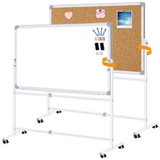 Double-Sided Whiteboard and Corkboard with Rolling Stand 36"x24" Mobile Magne...