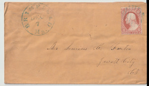 3 cent Geo. Washington stamp, ca. 1850, cover, Brimfield, MA cancelation