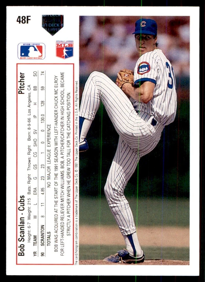 1991 Upper Deck Final Edition Bob Scanlan RC Chicago Cubs #48F - Image 2 of 2