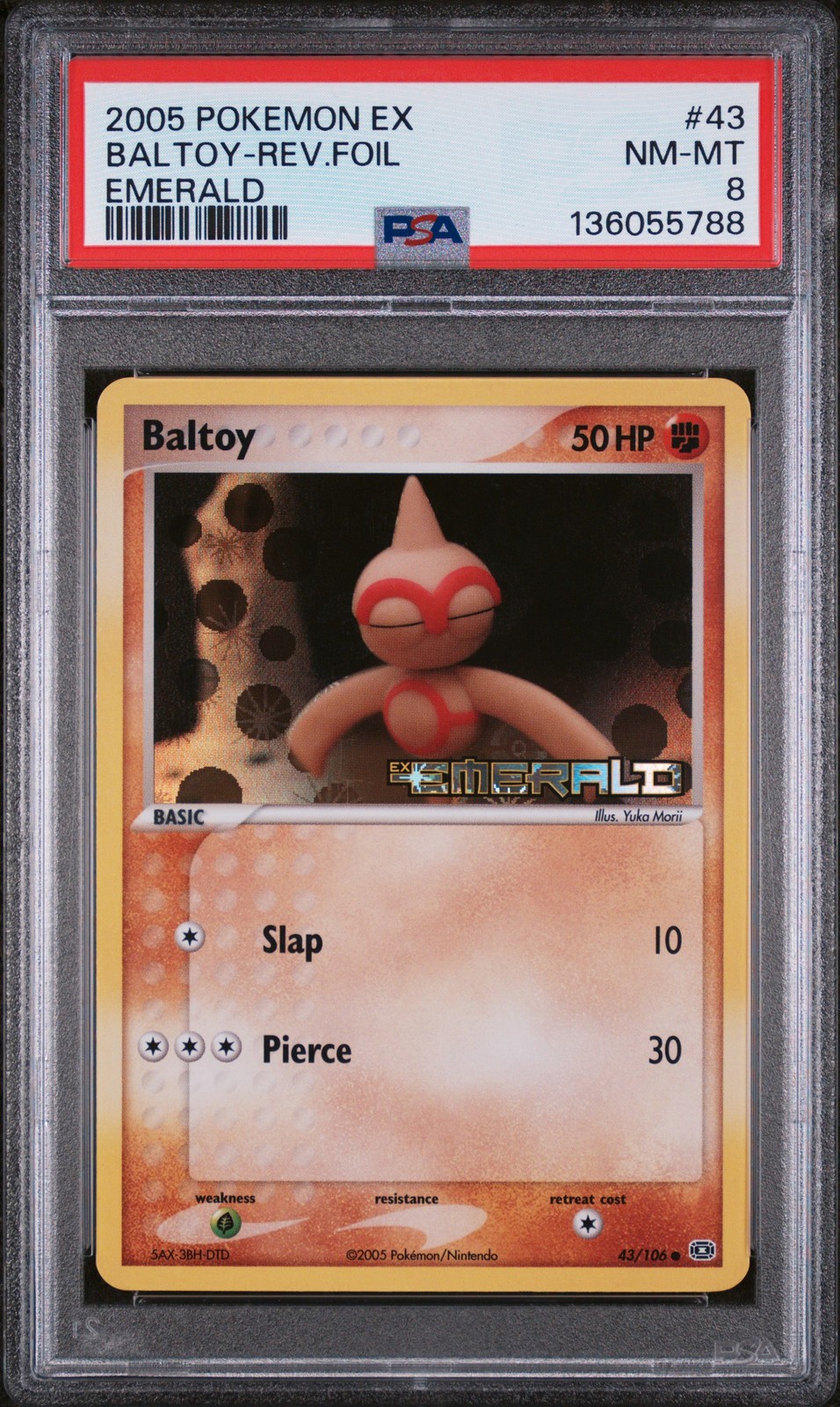 2005 POKEMON EX EMERALD #43 BALTOY-REVERSE FOIL PSA 8