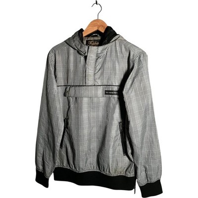 Fishbone Jacket Men's Size S Black Check Pattern Hooded Casual