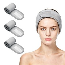 3Pcs Spa Headbands, Soft Microfiber Facial Headband for Women, Gray