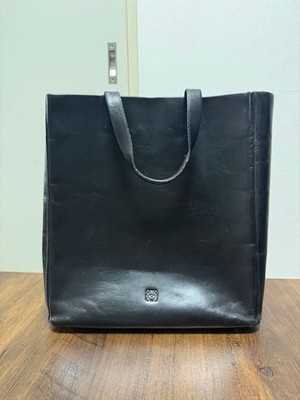 LOEWE Anagram Tote Bag Handbag Leather Black Womens A4 Used From Japan