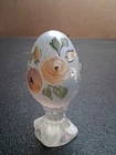 Vintage Fenton Egg Opalecent White Rose On Stand Hand Painted By S Smith #3