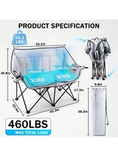 440lbs Double outdoor camping chair with side pockets cup holder and storage bag