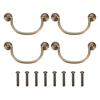 4Pcs 3.94'' Brass Drawer Pulls and Knobs with Double Mounting Holes, Bronze