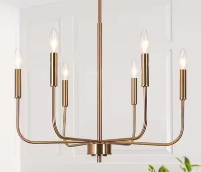 Uolfin 6-Light Modern Plated Brass Kitchen Island Candlestick Pendant Chandelier