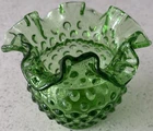 Vintage Fenton Emerald Green Hobnail Rose Vase/Bowl Ruffled Edge