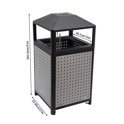 38Gal Outdoor Trash Can Large Site Lot Garbage Waste Container +Build-in Ashtray