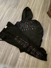 Victorias Secret PINK Bling Hoodie  Classic Pants Set    NWT Rainbow S  