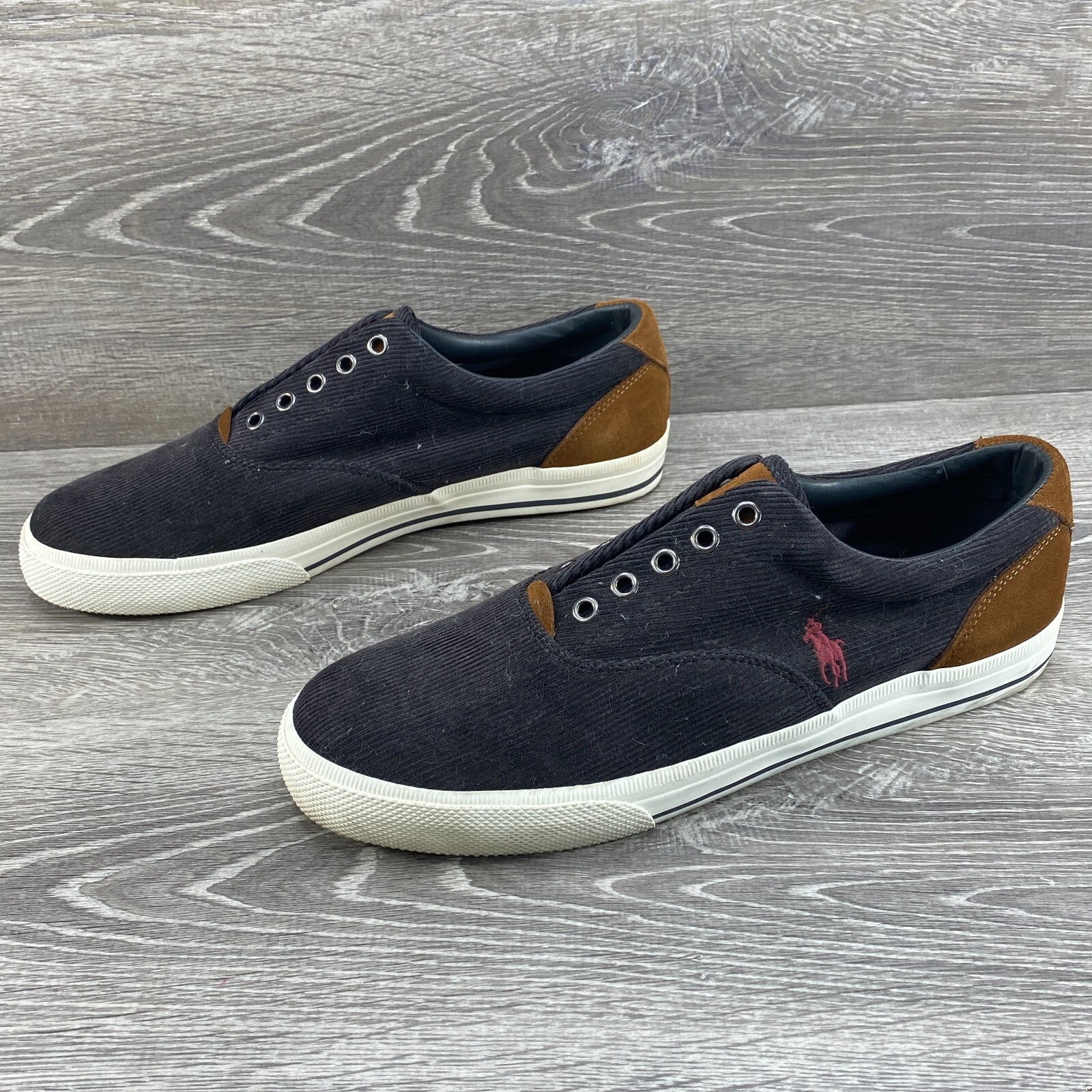 Polo Ralph Lauren Vaughn nero velluto a coste scamosciato sneaker stringate uomo 11 D pony