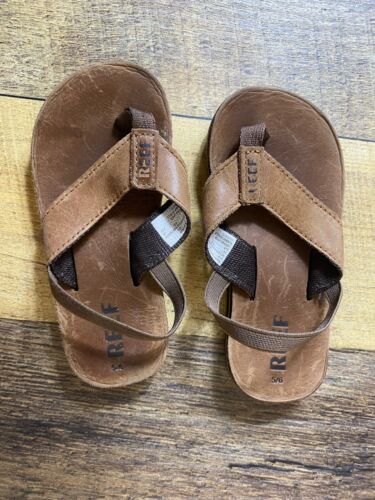 Reef Toddler Boys Sandals Sz 5/6 Leather Flip Flops Brown Slip On Strap - Picture 1 of 2