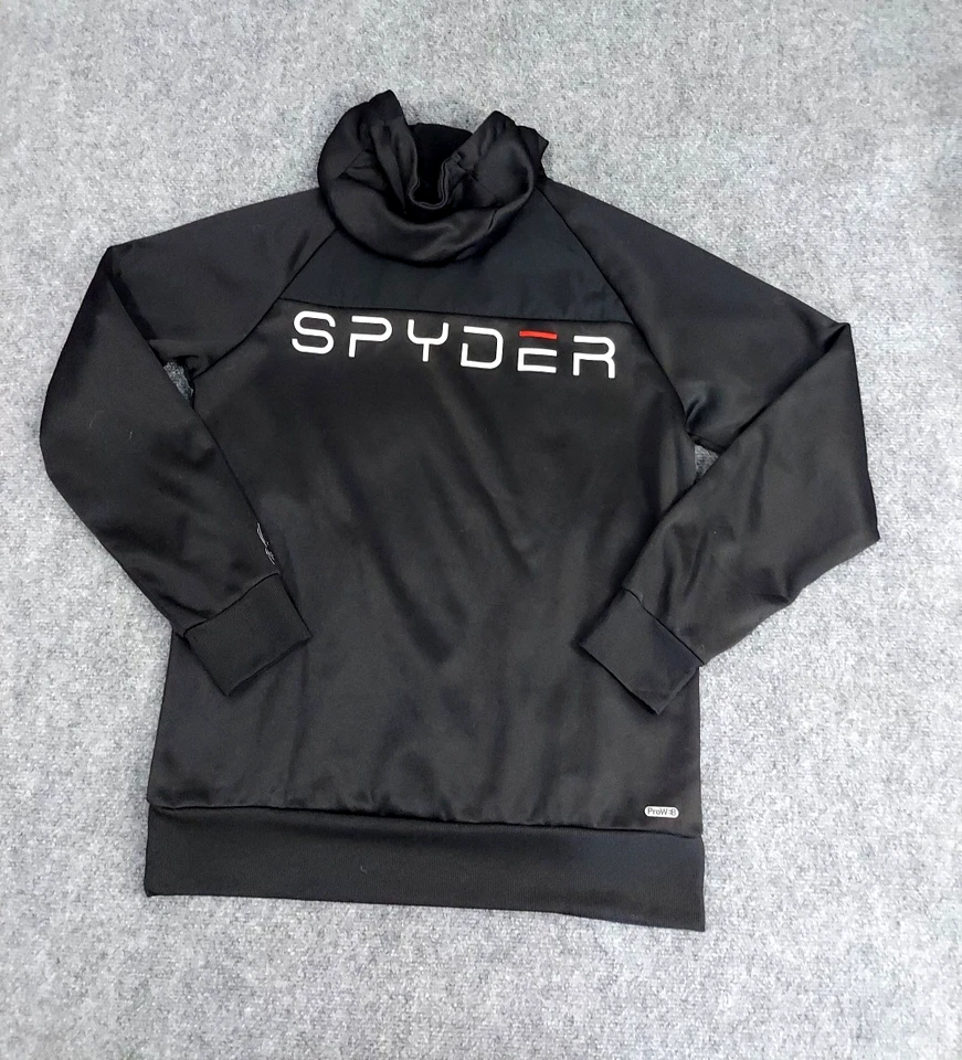 Spyder Pullover Sudadera con Capucha Para Hombres Pequeña Negra Proweb Bolsillos con Cremallera Sudadera Atlética Foto 3 de 4