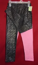 Girl's 2 Pack Leggings Size 14 Black w/ Silver Foil Dots & Pink by Extremely Me