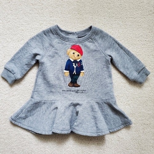 Ralph Lauren Cardigan Bear Baby Girls' Gray Skater Dress sz3m - Picture 2 of 11