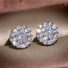 2Ct Round Lab-Created Diamond Women Cluster Stud Earrings 14K White Gold Plated