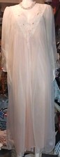 Vintage Barbizon Peignoir Nightgown/Sheer Robe -Small Ivory  Pink Roses Trim