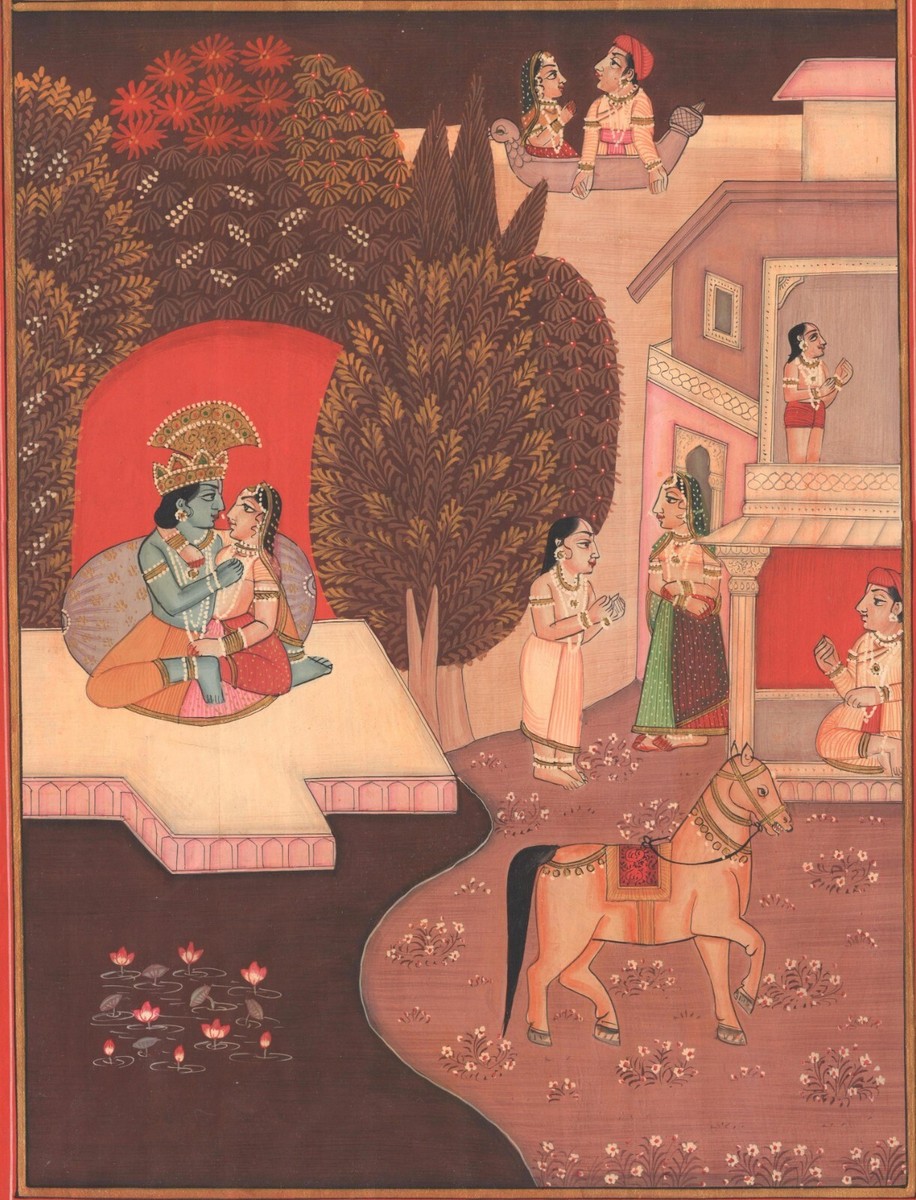 Kangra School Painting Handmade Indian Miniature Maharani Romance