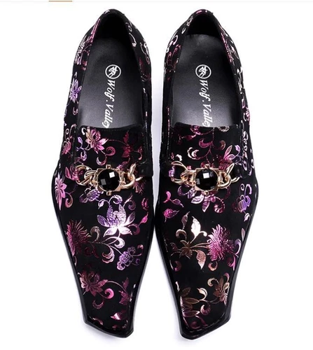 Mens Pointy Toe Floral Slip On Loafers British Youth Party Wedding Stag Shoes - Picture 3 of 8