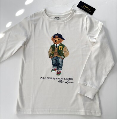NWT, Boys RALPH LAUREN Deckwash White Polo Bear T-Shirt. Size S(8