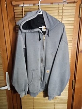 Thrashed Distressed Carhartt J149 CHH Faded Gray Thermal Hoodie Full Zip XXL 2XL