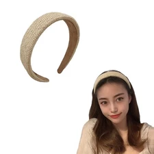 YALLNASL Hairband, Wide Braided Straw Headband for Women - Chunky Rattan Head...