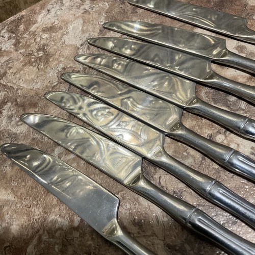 HAMPTON SILVERSMITHS Stainless BAMBOO 8-3/8" Dinner Knife Lot Of 8 - Picture 2 of 3