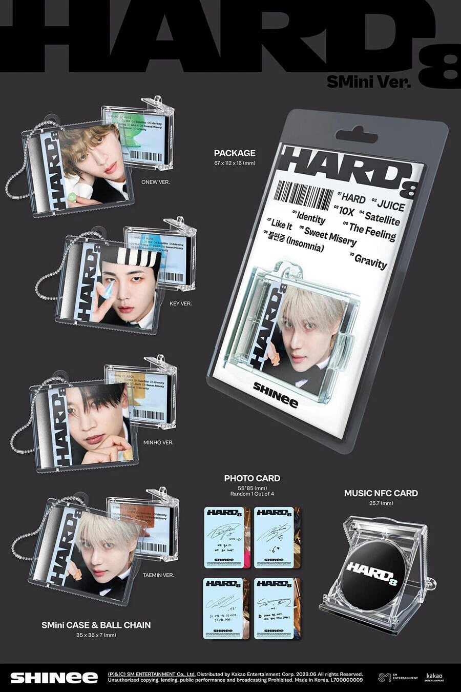 SHINEE HARD 8th Album SMINI Ver/NFC Card+Case+Ball Chain+Photo