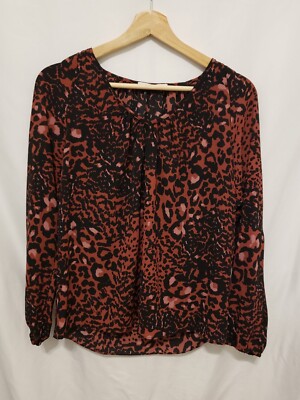 Three Eighty Two Top XS Multicolor Animal Print Cold Shoulder Sheer Pullover