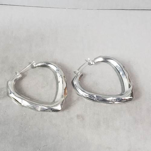 Orecchini Cerchio Cuore Tono Argento Brutalisti Retrò Modernariato Boho Traforati 2,5" - Foto 6 di 9