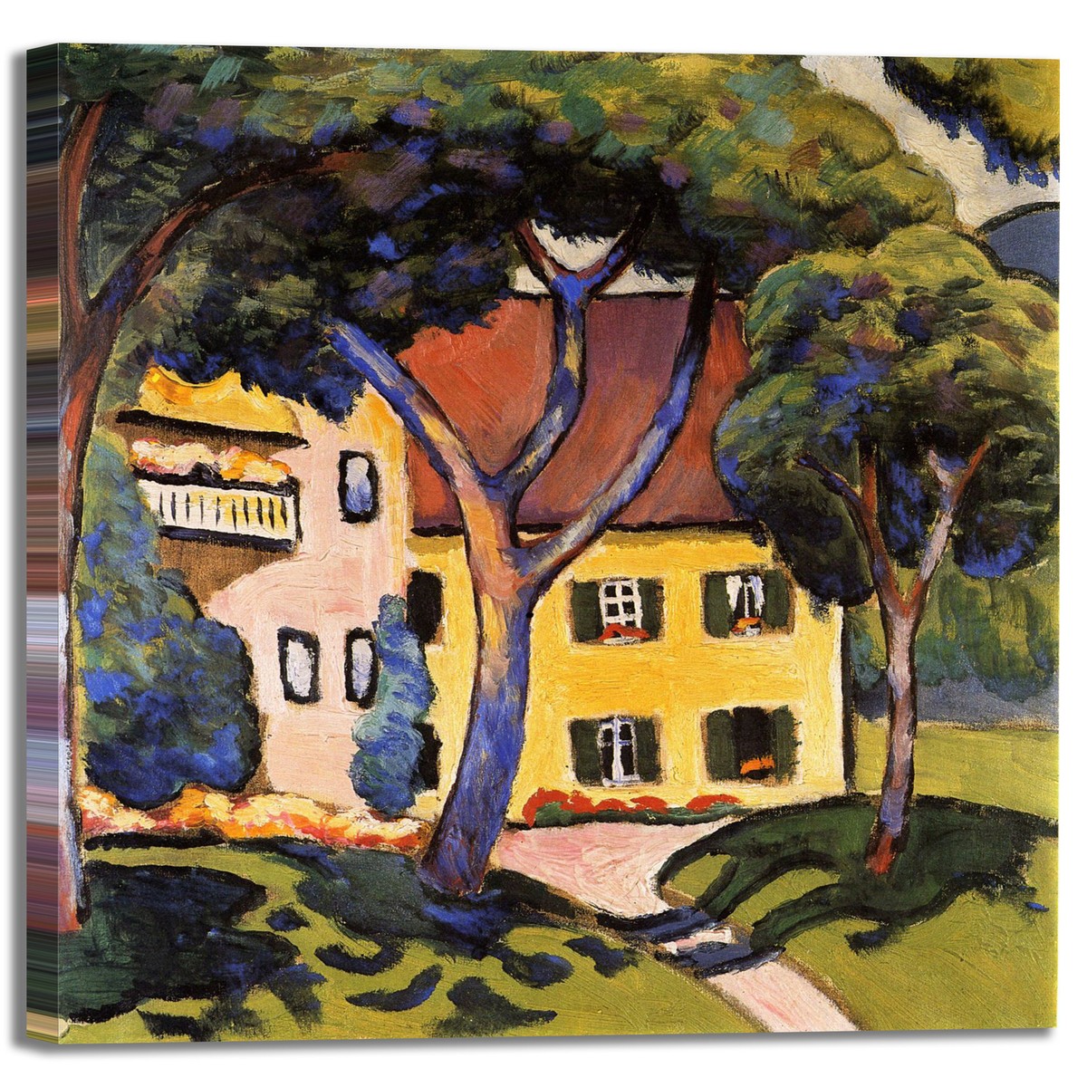 Tableau Sur Toile Macke "Cortile Di Una Villa" - Reproduction D'art Pour Décoration Murale - Made In Italy