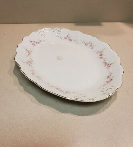 Antique John Maddock & Sons Royal Vitreous 17" Platter w/ Pink Floral Gold Apply - Picture 7 of 8