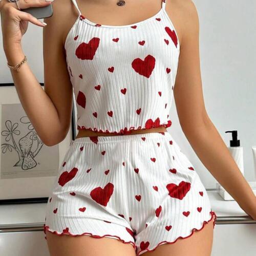 Sommer Damen Rundhals Tank Tops und Shorts Pyjama Set Sexy Pyjama Nachtwäsche - Bild 5 von 9