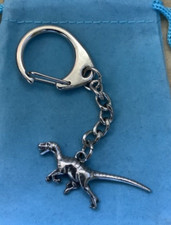 Velociraptor Keyring  -  Beautiful Silver Pewter Dinosaur Keychain